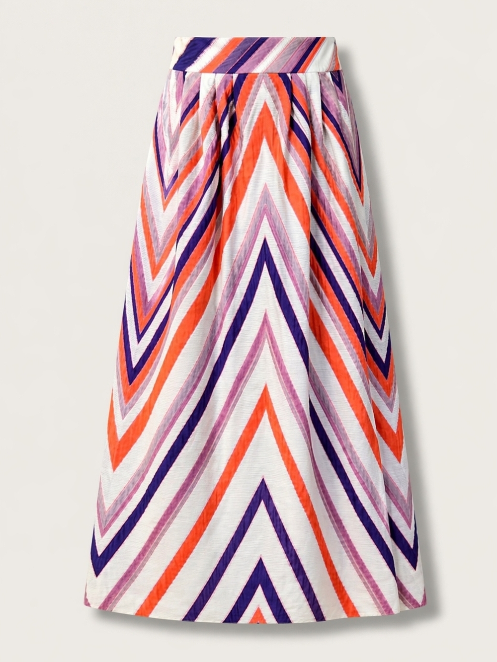 Emporio Armani Chevron Pleated Midi Skirt | Multicolor Textured Cotton Blend | - Picture 3 of 16